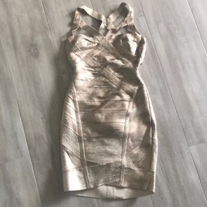 Herve Leger gold foil bandage mini dress XS